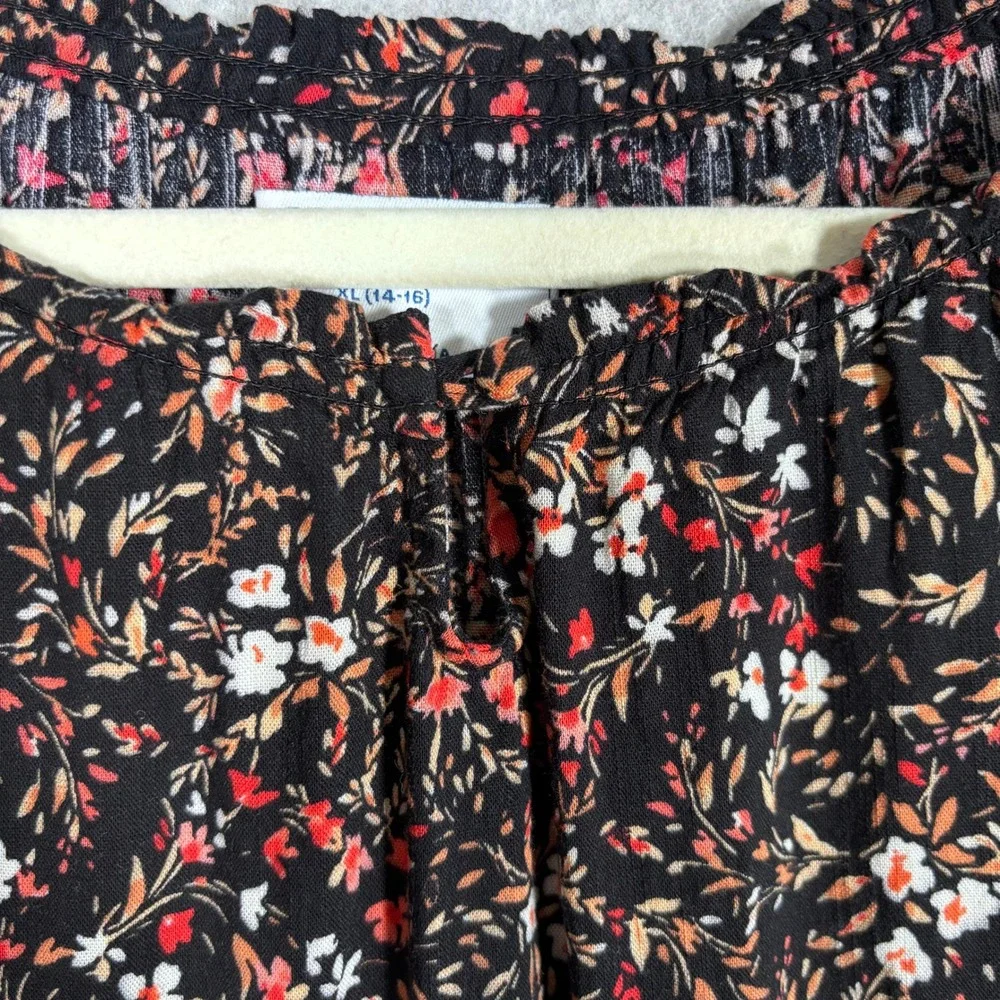 Old Navy Girls Babydoll‎ Peasant Dress XL Black Floral Tiered Cottage Western